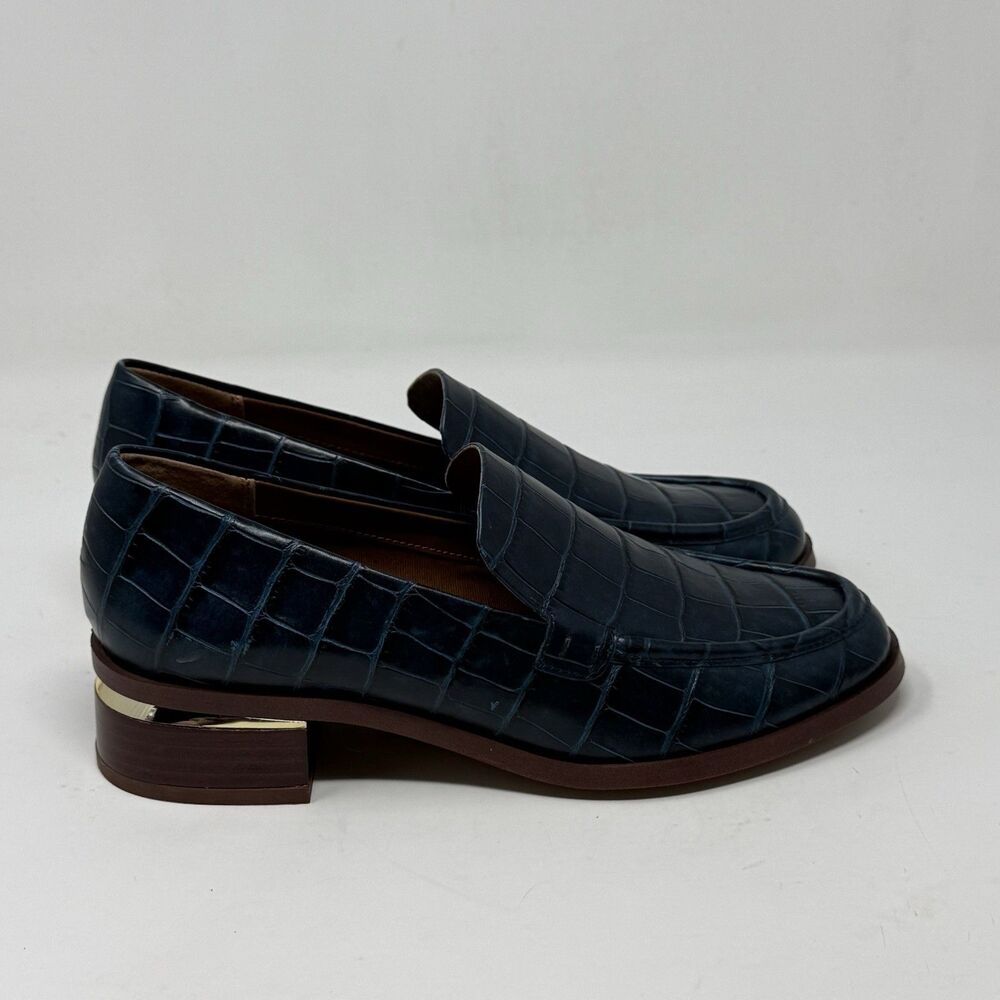 Franco Sarto Newbocca Loafers Womens 7 M Blue Leather Croc Print Block Shoes